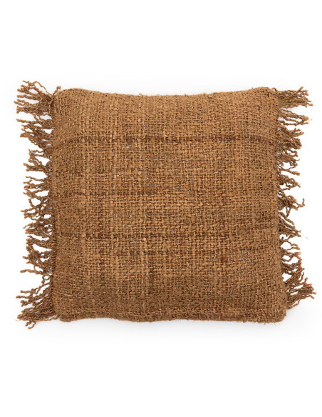 Housse de coussin Carrée 40x40 en Coton Brun avec franges The Oh My Gee 