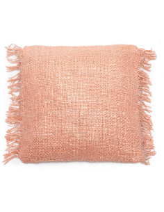 Housse de coussin Carrée 40x40 en Velours Rose saumon avec franges The Oh My Gee 