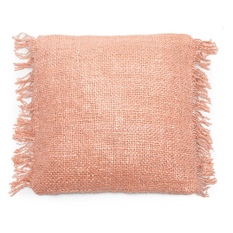Housse de coussin Carrée 40x40 en Velours Rose saumon avec franges The Oh My Gee 