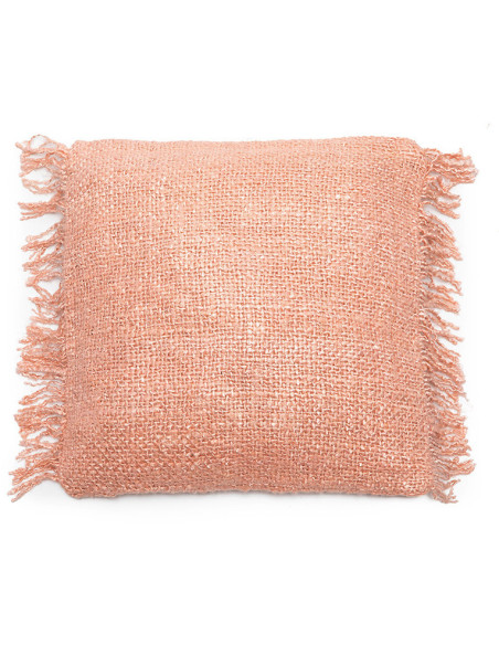 Housse de coussin Carrée 40x40 en Velours Rose saumon avec franges The Oh My Gee 