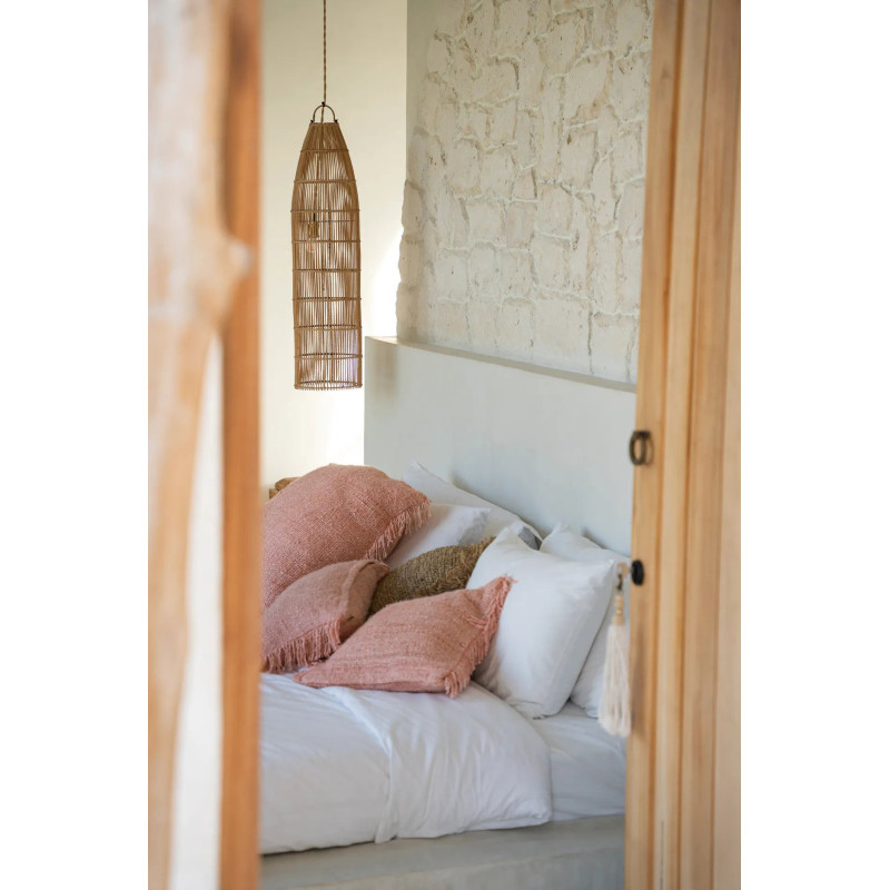 Housse de coussin Carrée 40x40 en Velours Rose saumon avec franges The Oh My Gee 