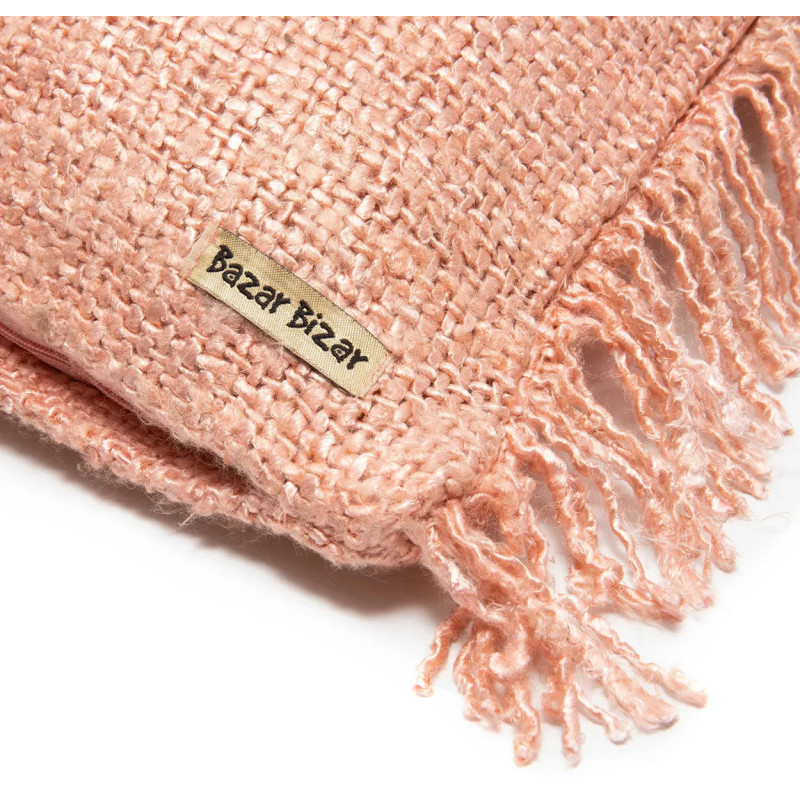 Housse de coussin Carrée 40x40 en Velours Rose saumon avec franges The Oh My Gee 