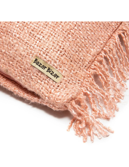 Housse de coussin Carrée 40x40 en Velours Rose saumon avec franges The Oh My Gee 