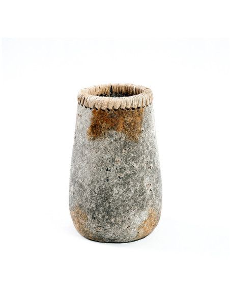 Vase Rond Hauteur 22 cm en Terre cuite Gris antique Raphia Naturel The Sneaky 