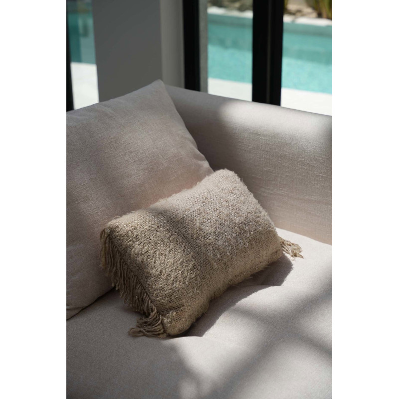 Housse de coussin Rectangulaire 50x30 en Coton Beige avec franges The Oh My Gee 