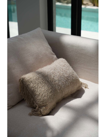 Housse de coussin Rectangulaire 50x30 en Coton Beige avec franges The Oh My Gee 