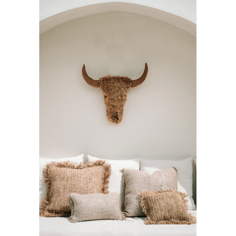 Housse de coussin Rectangulaire 50x30 en Coton Beige avec franges The Oh My Gee 