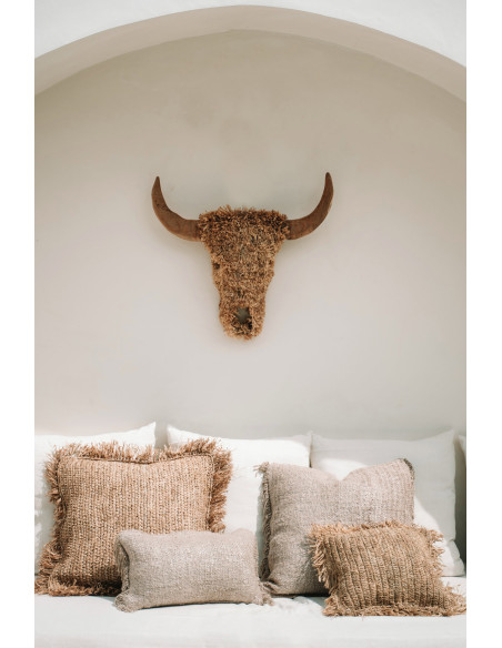 Housse de coussin Rectangulaire 50x30 en Coton Beige avec franges The Oh My Gee 