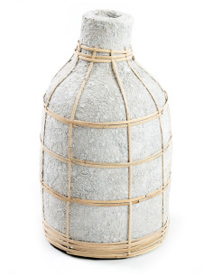 Vase Bouteille Hauteur 24 cm en Terre cuite Gris béton Raphia Naturel The Whoopy 