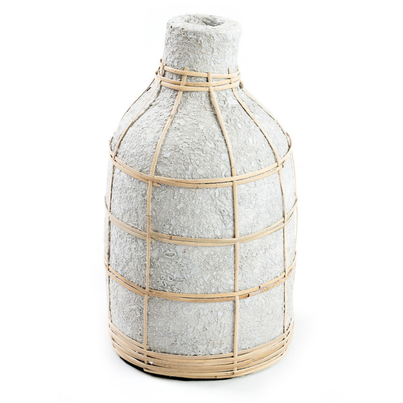 Vase Bouteille Hauteur 24 cm en Terre cuite Gris béton Raphia Naturel The Whoopy 