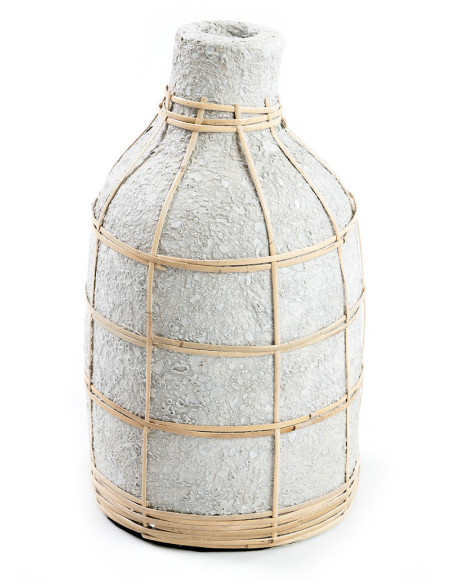Vase Bouteille Hauteur 24 cm en Terre cuite Gris béton Raphia Naturel The Whoopy 