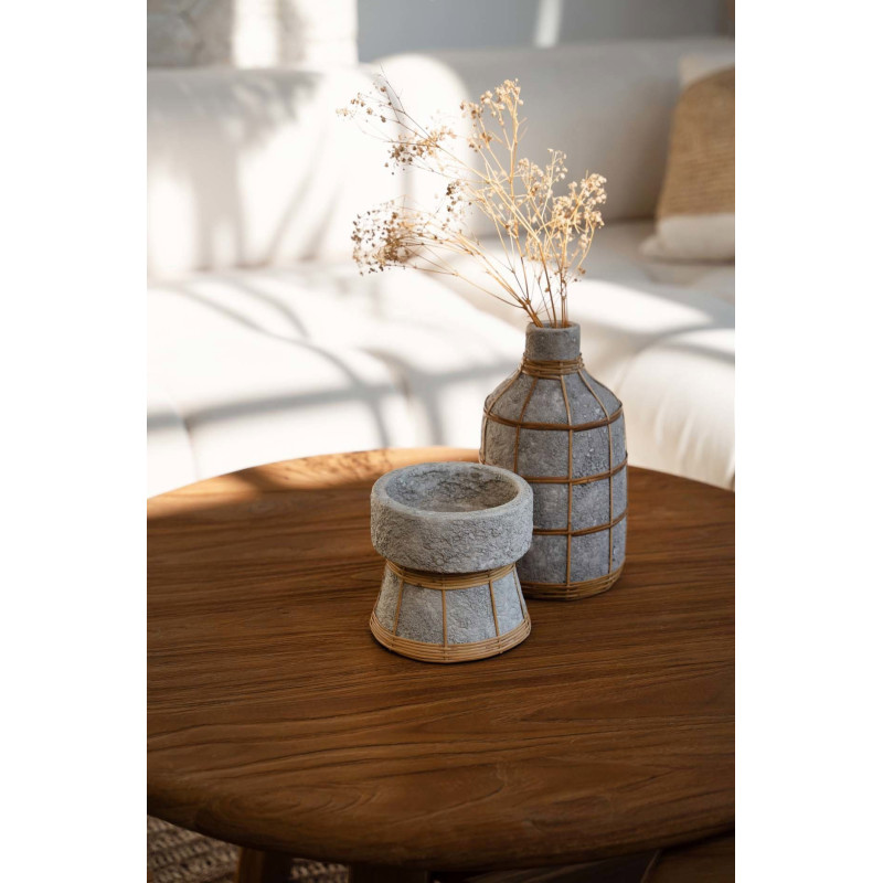 Vase Bouteille Hauteur 24 cm en Terre cuite Gris béton Raphia Naturel The Whoopy 