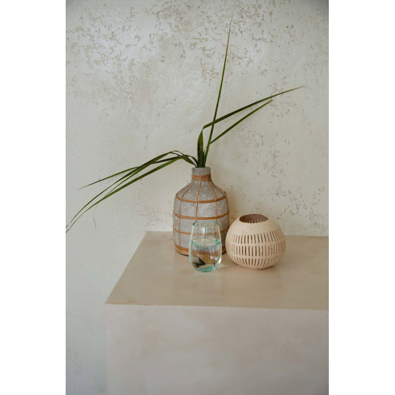 Vase Bouteille Hauteur 24 cm en Terre cuite Gris béton Raphia Naturel The Whoopy 