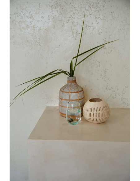 Vase Bouteille Hauteur 24 cm en Terre cuite Gris béton Raphia Naturel The Whoopy 