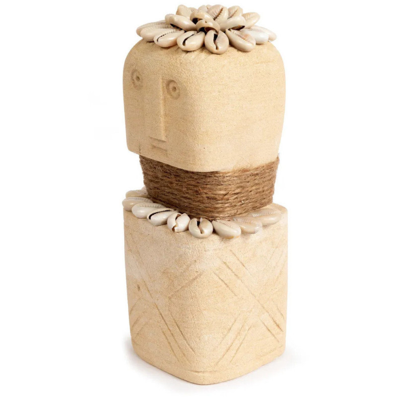 Statuette déco primitive wabi-sabi Hauteur 20 cm Grès Beige sable Coquillage The Sumba Stone 