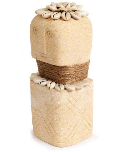 Statuette déco primitive wabi-sabi Hauteur 20 cm Grès Beige sable Coquillage The Sumba Stone 
