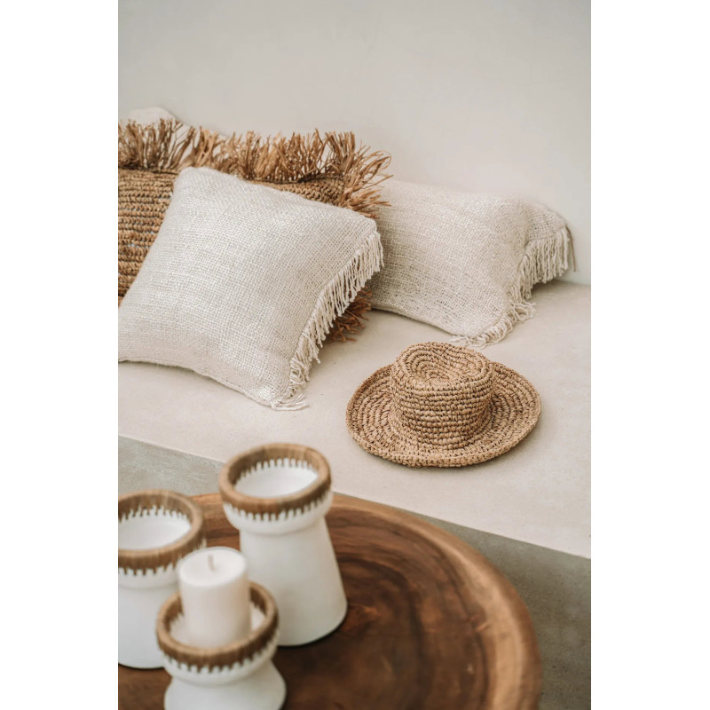 Housse de coussin Carrée 40x40 en Coton Crème avec franges The Oh My Gee 