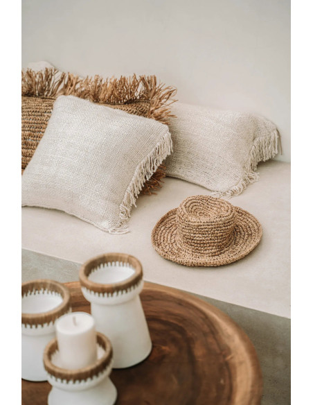 Housse de coussin Carrée 40x40 en Coton Crème avec franges The Oh My Gee 