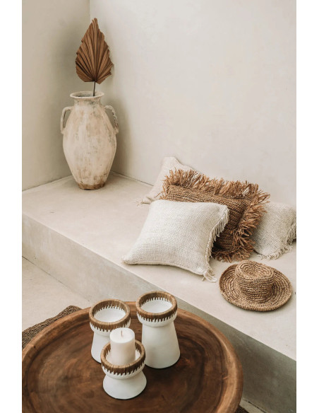 Housse de coussin Carrée 40x40 en Coton Crème avec franges The Oh My Gee 