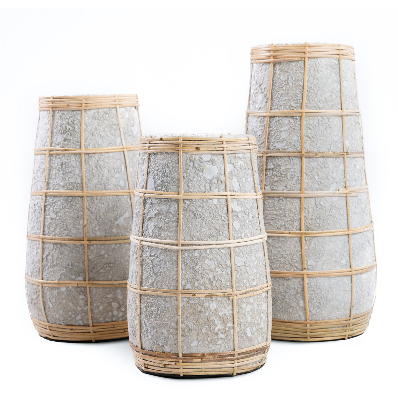 Vase Rond Hauteur 31 cm en Terre cuite Gris béton Raphia Naturel The Cutie 
