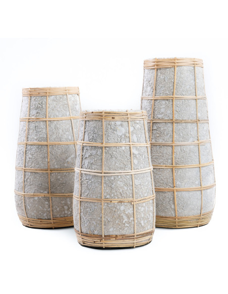 Vase Rond Hauteur 31 cm en Terre cuite Gris béton Raphia Naturel The Cutie 