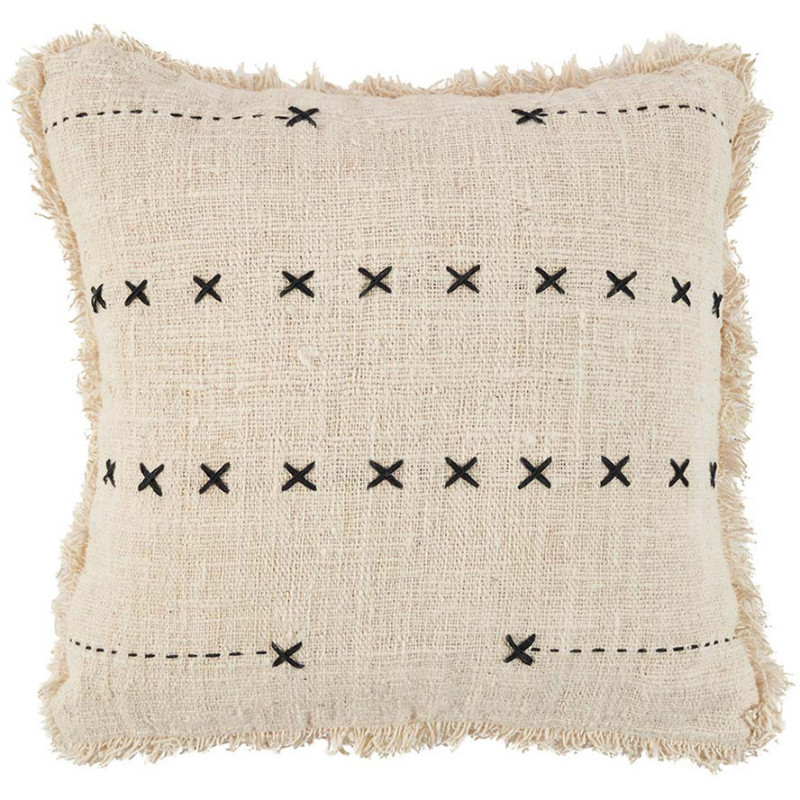 House de coussin originale Carrée 50x50 en Coton Naturel Noir Avec franges The French Kiss 