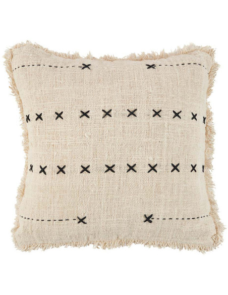 House de coussin originale Carrée 50x50 en Coton Naturel Noir Avec franges The French Kiss 