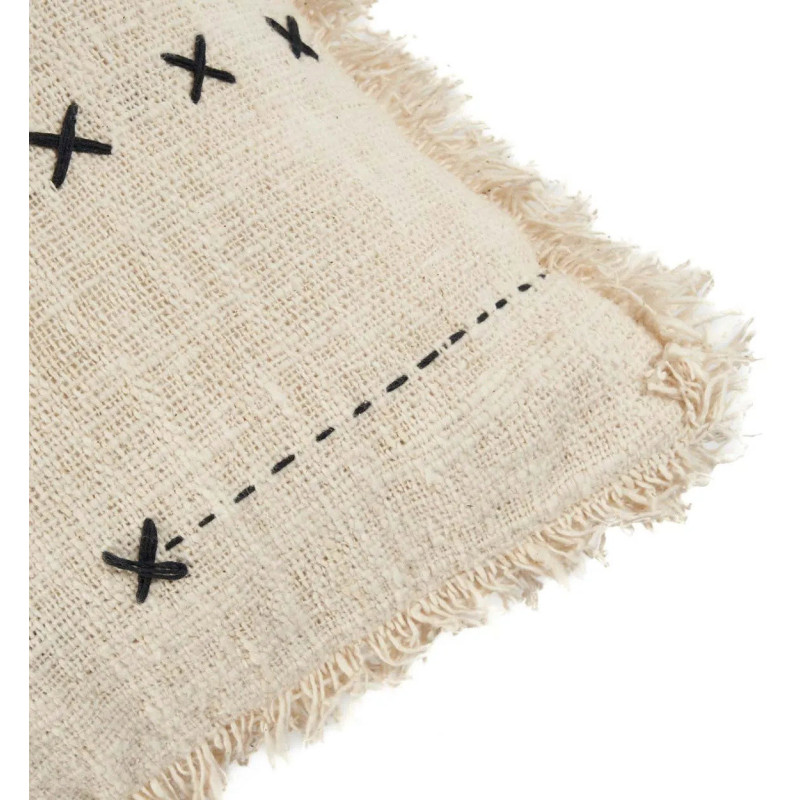 House de coussin originale Carrée 50x50 en Coton Naturel Noir Avec franges The French Kiss 