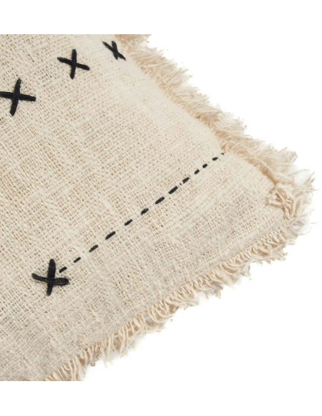 House de coussin originale Carrée 50x50 en Coton Naturel Noir Avec franges The French Kiss 