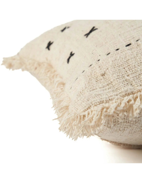 House de coussin originale Carrée 50x50 en Coton Naturel Noir Avec franges The French Kiss 