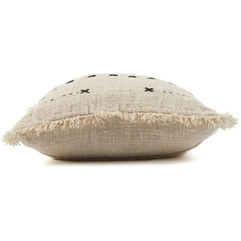 House de coussin originale Carrée 50x50 en Coton Naturel Noir Avec franges The French Kiss 