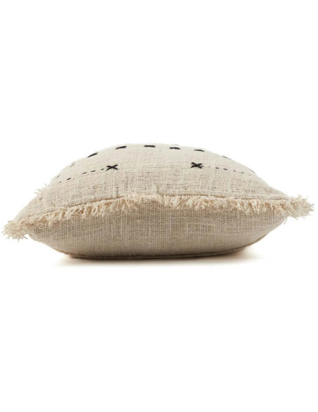 House de coussin originale Carrée 50x50 en Coton Naturel Noir Avec franges The French Kiss 