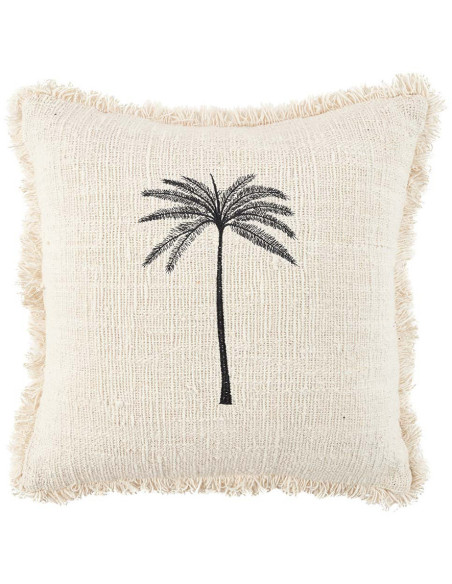 House de coussin originale Palmier Carrée 50x50 en Coton Naturel Noir Avec franges The Gili Palm 