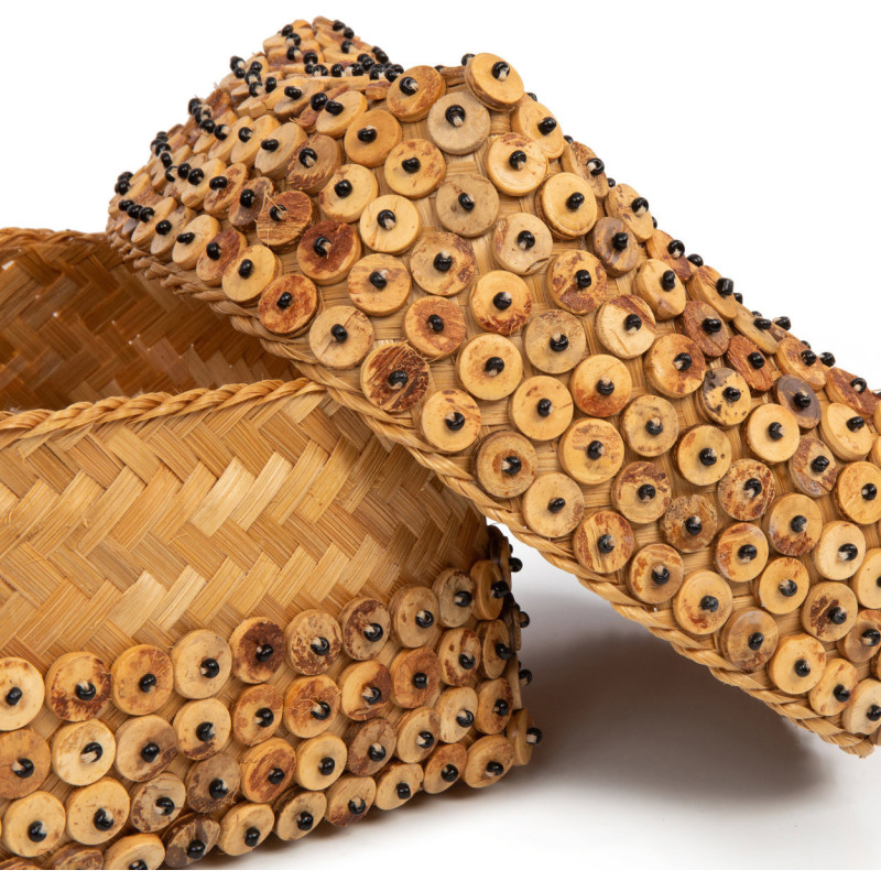 Boîte de rangement originale avec couvercle Carrée 20 cm Bambou Marron Noix de coco The Coconut Shell 