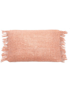 Housse de coussin Rectangulaire 50x30 en Coton Rose saumon avec franges The Oh My Gee 