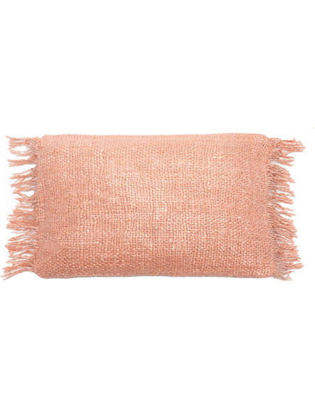 Housse de coussin Rectangulaire 50x30 en Coton Rose saumon avec franges The Oh My Gee 