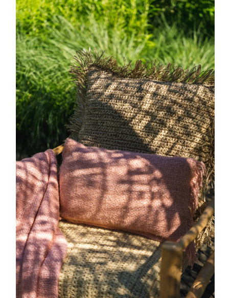 Housse de coussin Rectangulaire 50x30 en Coton Rose saumon avec franges The Oh My Gee 