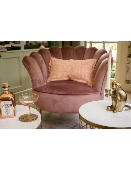 Housse de coussin Rectangulaire 50x30 en Coton Rose saumon avec franges The Oh My Gee 