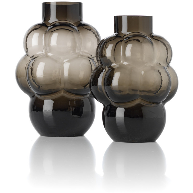 Vase design Bulles Organique H 21 cm Verre recyclé Gris fumé The Grape 