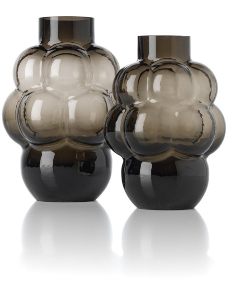 Vase design Bulles Organique H 21 cm Verre recyclé Gris fumé The Grape 