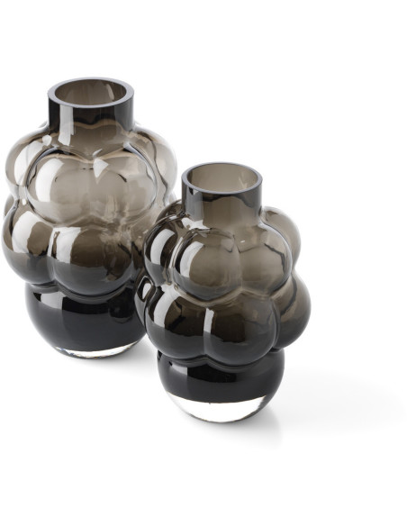 Vase design Bulles Organique H 21 cm Verre recyclé Gris fumé The Grape 
