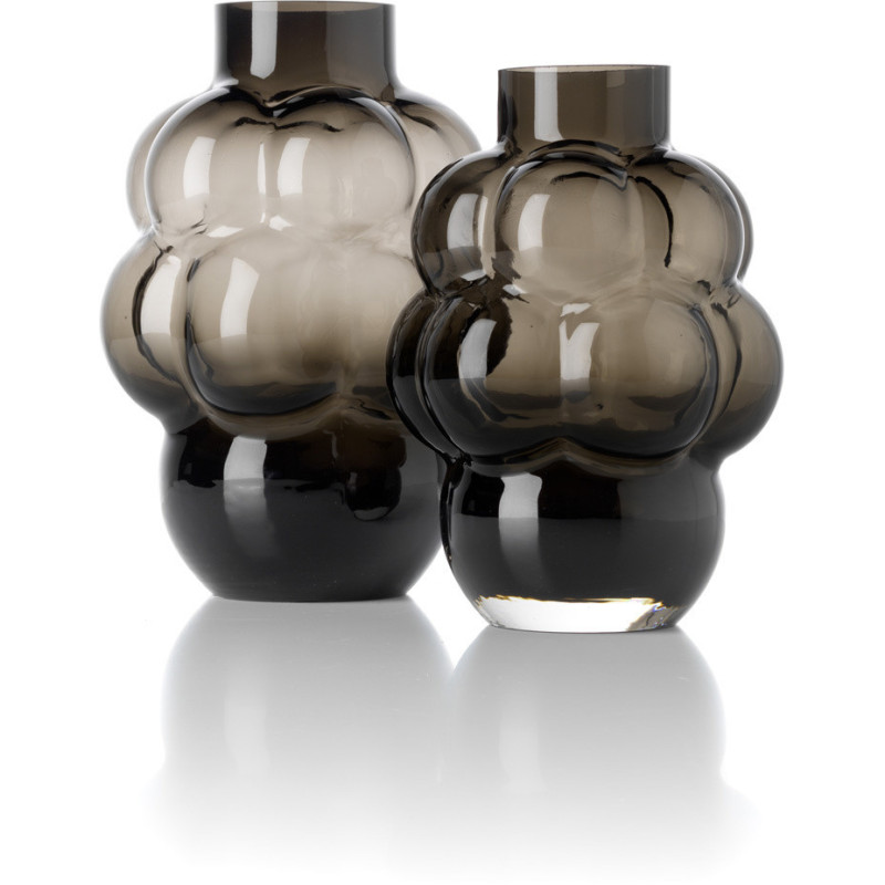 Vase design Bulles Organique H 21 cm Verre recyclé Gris fumé The Grape 