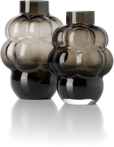 Vase design Bulles Organique H 21 cm Verre recyclé Gris fumé The Grape 