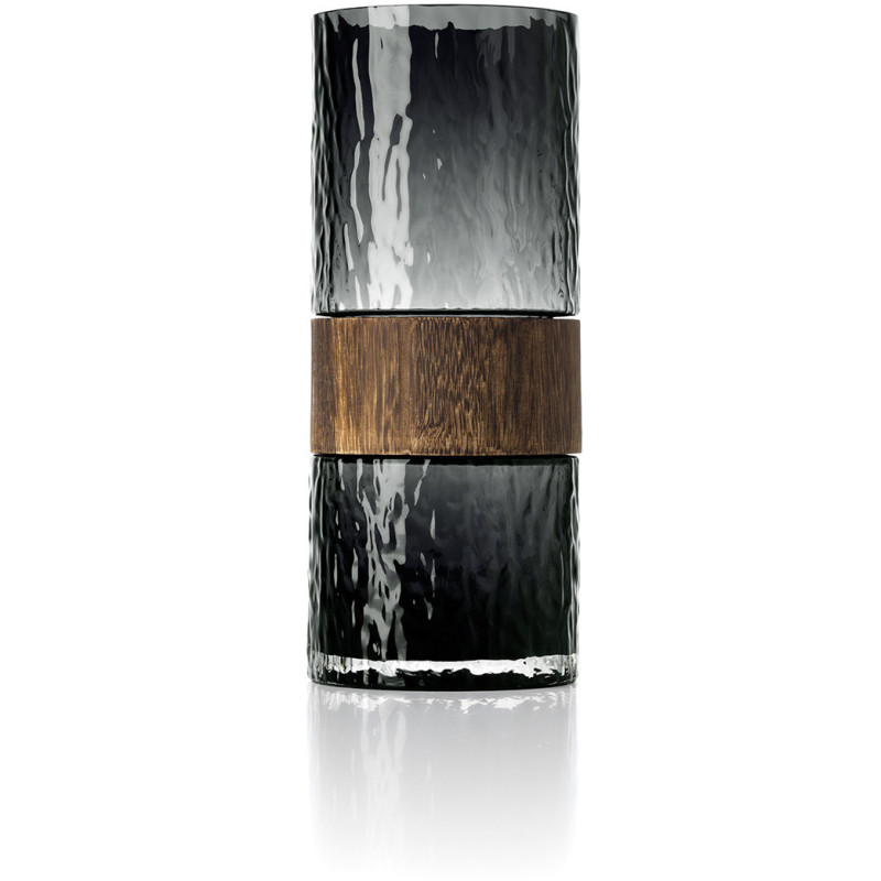 Vase design moderne Cylindrique H 29 cm Verre Gris foncé Bois Marron The Wood You Be Mine 
