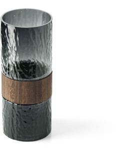 Vase design moderne Cylindrique H 29 cm Verre Gris foncé Bois Marron The Wood You Be Mine 