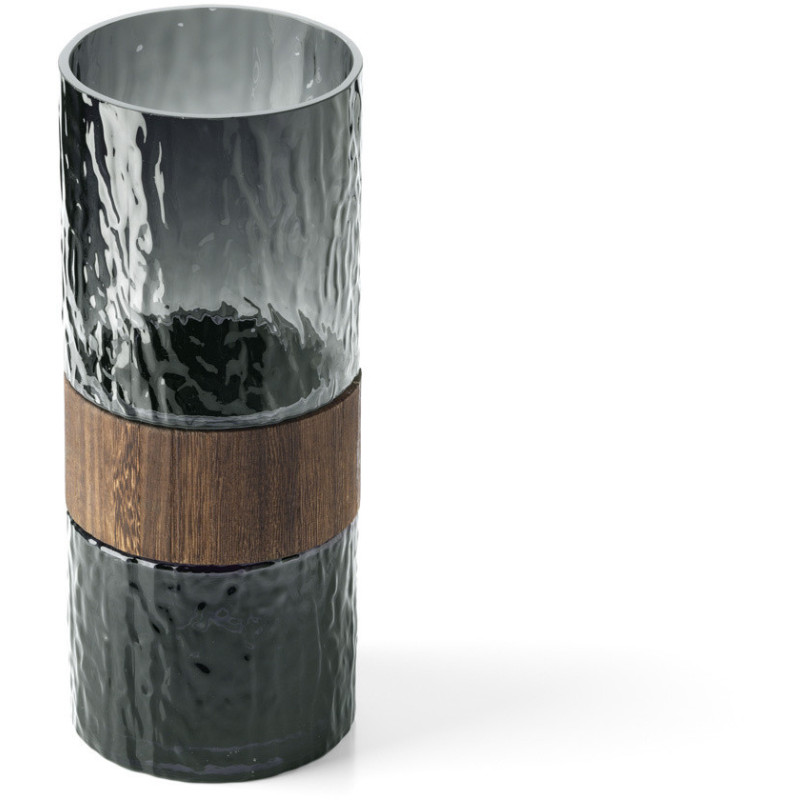 Vase design moderne Cylindrique H 29 cm Verre Gris foncé Bois Marron The Wood You Be Mine 