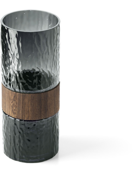 Vase design moderne Cylindrique H 29 cm Verre Gris foncé Bois Marron The Wood You Be Mine 