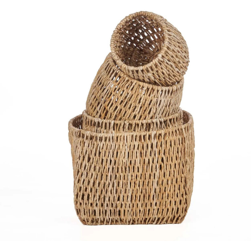 Grand Panier de rangement bohème chic Rond 55 cm Feuille de bananier Naturel Tressé The Louh Louh 