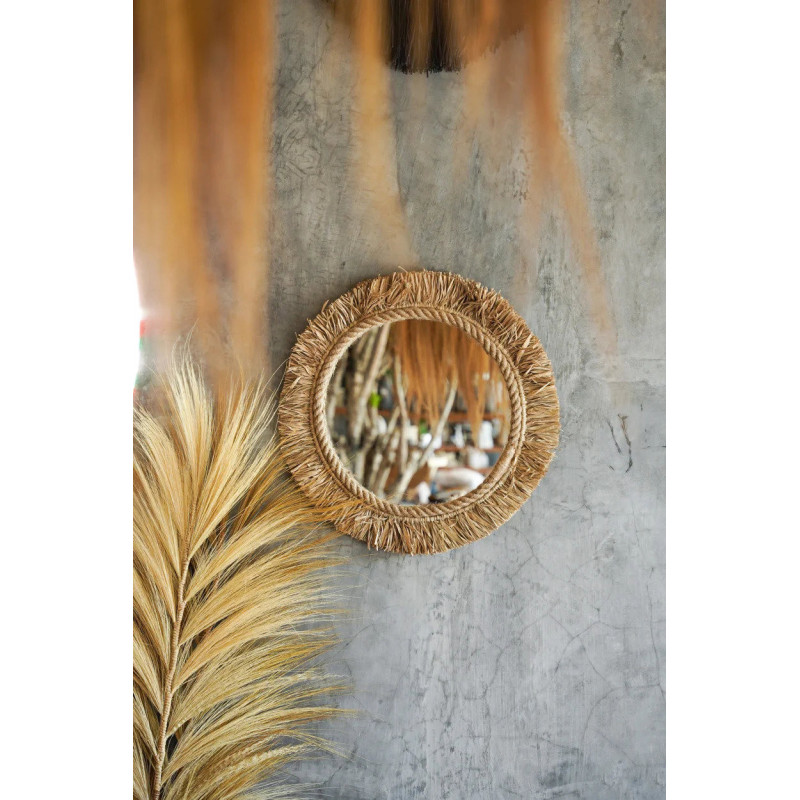 Miroir Mural Rond 60 cm en Raphia Naturel The Tahiti 