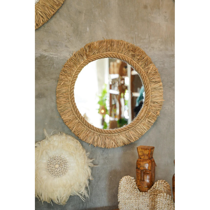Miroir Mural Rond 60 cm en Raphia Naturel The Tahiti 
